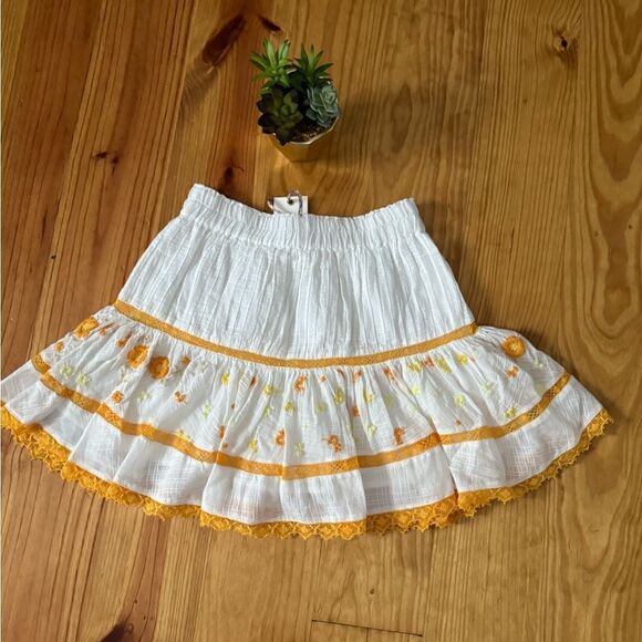 NWT LoveShackFancy Jennings Mini Skirt in Antique White Yellow XS Cover Up $295 - Picture 11 of 13